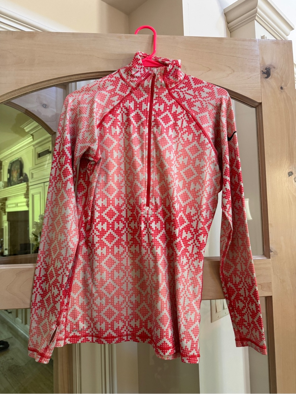 Nike Women's Red & Cream Patterned Half-Zip Pullover